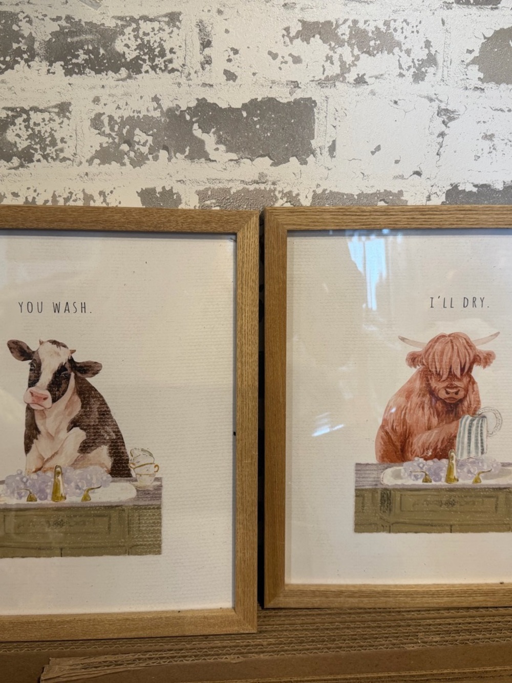 Framed Farm Animal Wall Art Set - Brown Cow & Highland Cow Prints